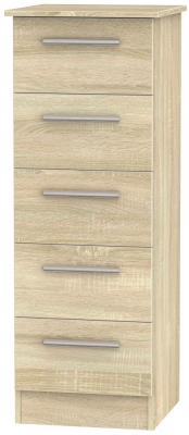 Product photograph of Contrast Oak Effect 5 Drawer Narrow Chest from Choice Furniture Superstore