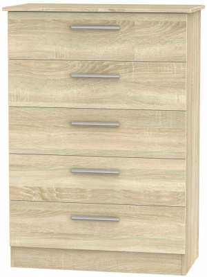 Product photograph of Contrast Oak Effect 5 Drawer Chest from Choice Furniture Superstore