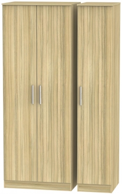 Product photograph of Contrast Modern Oak 3 Door Tall Triple Wardrobe from Choice Furniture Superstore