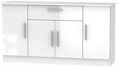 Product photograph of Contrast White Gloss Wide Sideboard - 4 Doors from Choice Furniture Superstore