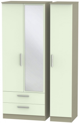 Product photograph of Contrast Cream And Mushroom 3 Door Tall Combi Wardrobe - 1 Mirror And Lhf 2 Drawers from Choice Furniture Superstore