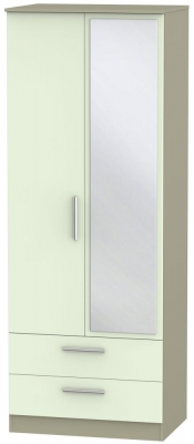 Product photograph of Contrast Cream And Mushroom 2 Door Tall Combi Wardrobe - 1 Mirror from Choice Furniture Superstore