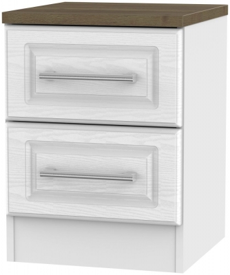 Product photograph of Kent White And Oak 2 Drawer Bedside Cabinet from Choice Furniture Superstore