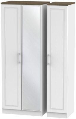 Product photograph of Kent 3 Door Tall Mirror Wardrobe - White Ash And Oak from Choice Furniture Superstore