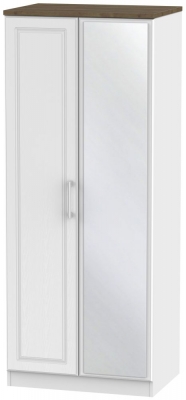 Product photograph of Kent 2 Door Mirror Wardrobe - White Ash And Oak from Choice Furniture Superstore