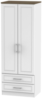 Product photograph of Kent 2 Door 2 Drawer Tall Wardrobe - White Ash And Oak from Choice Furniture Superstore
