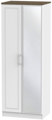 Product photograph of Kent 2 Door Tall Mirror Wardrobe - White Ash And Oak from Choice Furniture Superstore