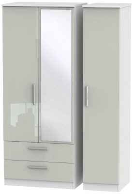 Product photograph of Knightsbridge Cashmere Gloss And White 3 Door Combi Wardrobe - 1 Mirror And Lhf 2 Drawers from Choice Furniture Superstore