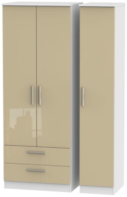 Product photograph of Knightsbridge 3 Door 2 Left Drawer Tall Wardrobe - High Gloss Mushroom And White from Choice Furniture Superstore