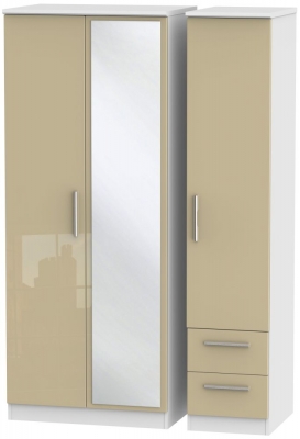 Product photograph of Knightsbridge Mushroom And White 3 Door Combi Wardrobe - 1 Mirror And Rhf 2 Drawers from Choice Furniture Superstore