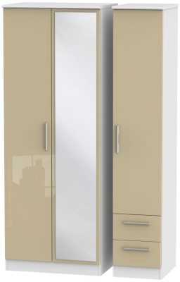 Product photograph of Knightsbridge 3 Door 2 Right Drawer Tall Combi Wardrobe - High Gloss Mushroom And White from Choice Furniture Superstore