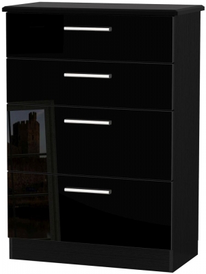 Product photograph of Knightsbridge Black Gloss 4 Drawer Deep Chest from Choice Furniture Superstore