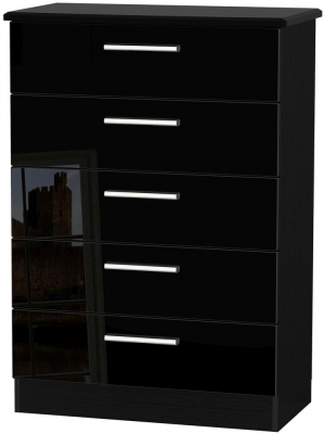 Product photograph of Knightsbridge Black Gloss 5 Drawer Chest from Choice Furniture Superstore