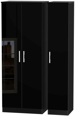 Product photograph of Knightsbridge 3 Door Tall Wardrobe - High Gloss Black from Choice Furniture Superstore