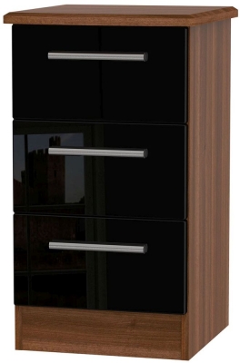 Knightsbridge Black Gloss And Walnut Effect 3 Drawer Bedside Cabinet