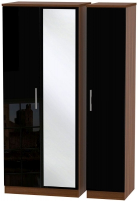 Product photograph of Knightsbridge Black Gloss And Walnut Effect 3 Door Triple Wardrobe - 1 Mirror from Choice Furniture Superstore