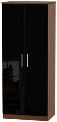 Product photograph of Knightsbridge Black Gloss And Walnut Effect 2 Door Plain Wardrobe from Choice Furniture Superstore