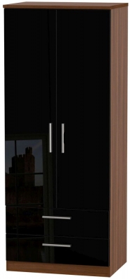 Product photograph of Knightsbridge Black Gloss And Walnut Effect 2 Door 2 Drawer Double Wardrobe from Choice Furniture Superstore