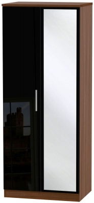 Product photograph of Knightsbridge Black Gloss And Walnut Effect 2 Door Wardrobe - 1 Mirror from Choice Furniture Superstore