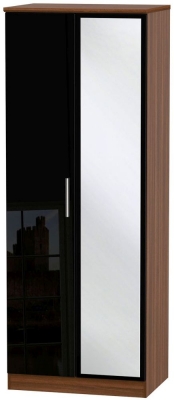 Product photograph of Knightsbridge Black Gloss And Walnut Effect 2 Door Tall Wardrobe - 1 Mirror from Choice Furniture Superstore