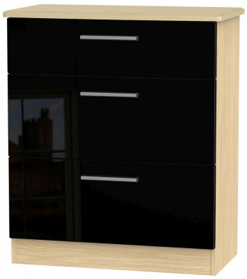 Product photograph of Knightsbridge Black Gloss And Light Oak 3 Drawer Deep Chest from Choice Furniture Superstore