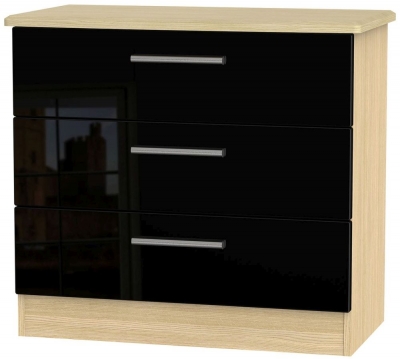Product photograph of Knightsbridge Black Gloss And Light Oak 3 Drawer Small Chest from Choice Furniture Superstore