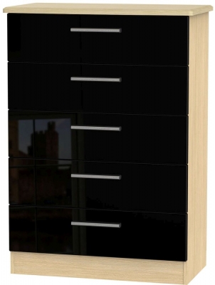 Product photograph of Knightsbridge Black Gloss And Light Oak 5 Drawer Chest from Choice Furniture Superstore