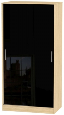 Product photograph of Knightsbridge Black Gloss And Light Oak 2 Door Sliding Wardrobe from Choice Furniture Superstore