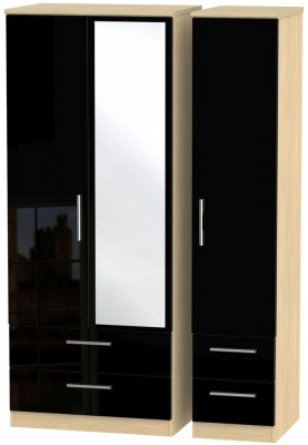 Product photograph of Knightsbridge Black Gloss And Light Oak 3 Door Combi Wardrobe - 1 Mirror from Choice Furniture Superstore