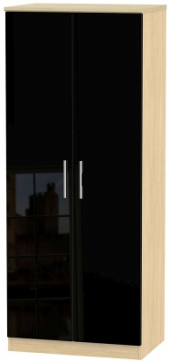 Product photograph of Knightsbridge Black Gloss And Light Oak 2 Door Plain Wardrobe from Choice Furniture Superstore