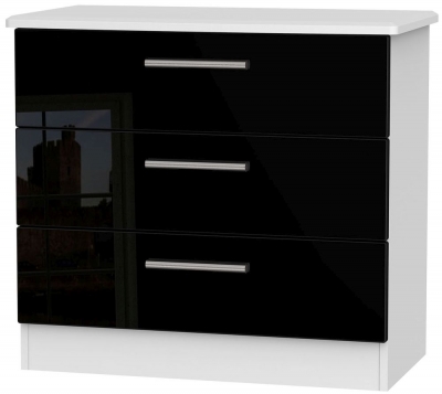 Product photograph of Knightsbridge Black Gloss And White 3 Drawer Small Chest from Choice Furniture Superstore
