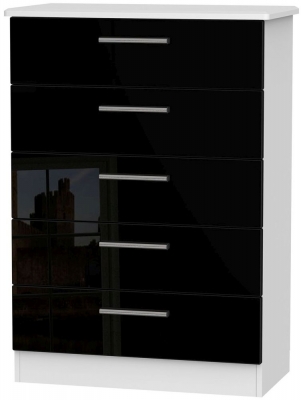 Product photograph of Knightsbridge Black Gloss And White 5 Drawer Chest from Choice Furniture Superstore