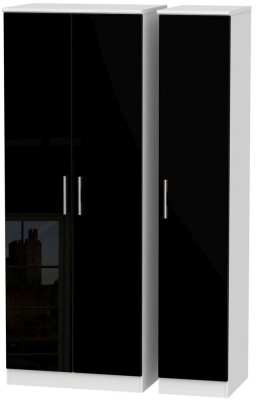 Product photograph of Knightsbridge 3 Door Tall Wardrobe - High Gloss Black And White from Choice Furniture Superstore