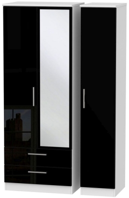 Product photograph of Knightsbridge Black Gloss And White 3 Door Tall Combi Wardrobe - 1 Mirror And Lhf 2 Drawers from Choice Furniture Superstore