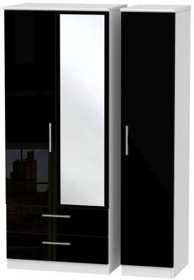 Product photograph of Knightsbridge Black Gloss And White 3 Door Combi Wardrobe - 1 Mirror And Lhf 2 Drawers from Choice Furniture Superstore