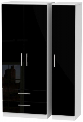 Product photograph of Knightsbridge Black Gloss And White 3 Door Triple Wardrobe - Lhf 2 Drawers from Choice Furniture Superstore