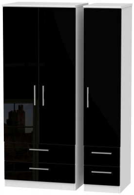 Product photograph of Knightsbridge Black Gloss And White 3 Door Triple Wardrobe - 4 Drawers from Choice Furniture Superstore