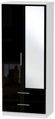 Product photograph of Knightsbridge Black Gloss And White 2 Door Combi Wardrobe - 1 Mirror from Choice Furniture Superstore