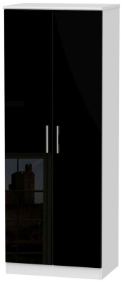 Product photograph of Knightsbridge Black Gloss And White 2 Door Plain Tall Wardrobe from Choice Furniture Superstore