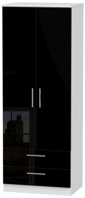 Product photograph of Knightsbridge Black Gloss And White 2 Door 2 Drawer Tall Wardrobe from Choice Furniture Superstore