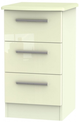 Product photograph of Knightsbridge Cream Gloss 3 Drawer Beside Cabinet from Choice Furniture Superstore