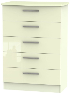 Product photograph of Knightsbridge 5 Drawer Chest - High Gloss Cream from Choice Furniture Superstore