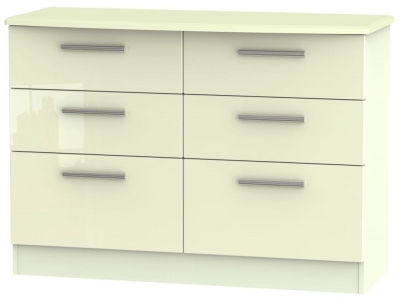 Product photograph of Knightsbridge 6 Drawer Midi Chest - High Gloss Cream from Choice Furniture Superstore