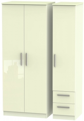 Product photograph of Knightsbridge Cream Gloss 3 Door Triple Wardrobe - Rhf 2 Drawers from Choice Furniture Superstore