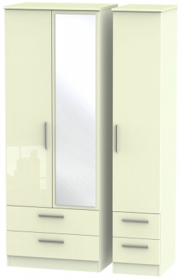 Product photograph of Knightsbridge 3 Door 4 Drawer Tall Combi Wardrobe - High Gloss Cream from Choice Furniture Superstore