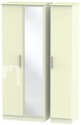 Product photograph of Knightsbridge Cream Gloss 3 Door Tall Triple Wardrobe - 1 Mirror from Choice Furniture Superstore