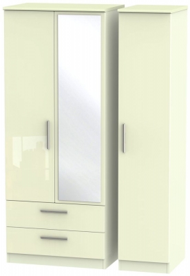 Product photograph of Knightsbridge Cream Gloss 3 Door Combi Wardrobe - 1 Mirror And Lhf 2 Drawers from Choice Furniture Superstore