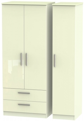 Product photograph of Knightsbridge Cream Gloss 3 Door Triple Wardrobe - Lhf 2 Drawers from Choice Furniture Superstore