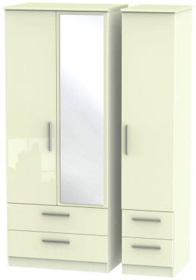 Product photograph of Knightsbridge Cream Gloss 3 Door Combi Wardrobe - 1 Mirror from Choice Furniture Superstore