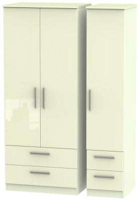 Product photograph of Knightsbridge Cream Gloss 3 Door Triple Wardrobe - 4 Drawers from Choice Furniture Superstore